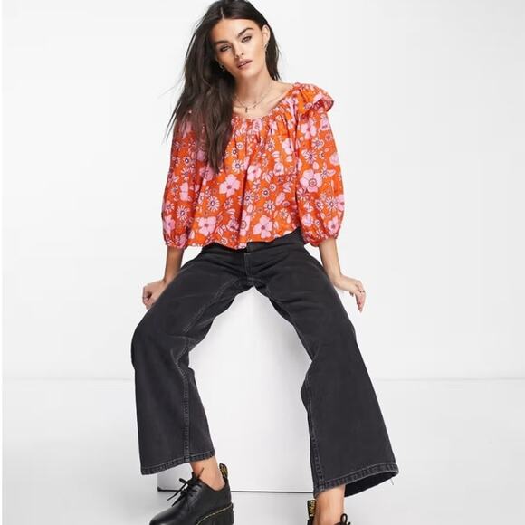 Freee People Miss Daisy floral printed ruffle smock blouse woman's size medium - Picture 4 of 13